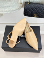 CC Pointed Toe Kitten Heel 30 Open Back Sandals Beige in Patent Leather 706379