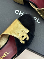 CC 26S Double C Patchwork Sandal 50 Black Gold in Custom leather 706377