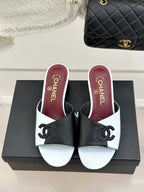 CC 26S Double C Patchwork Sandal 50 White Black in Cowhide 706376