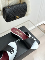 CC 26S Double C Patchwork Sandal 50 White Black in Cowhide 706376