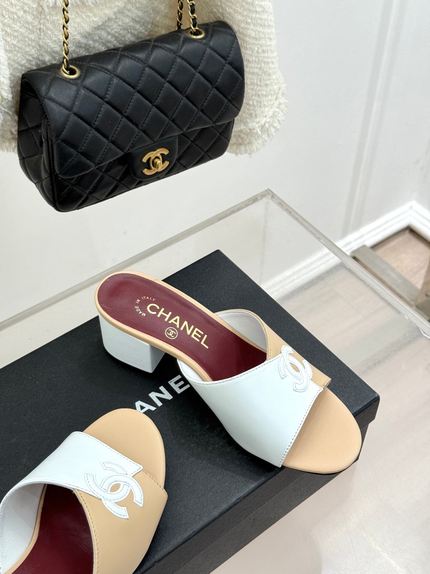 CC 26S Double C Patchwork Sandal 50 Beige White in Cowhide 706375