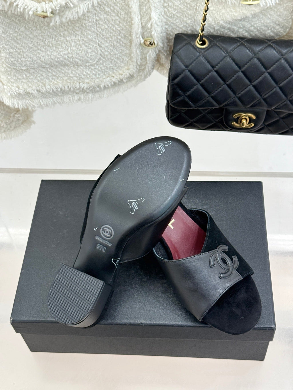 CC 26S Double C Patchwork Sandal 50 Black Gray in Deerskin Cowhide 706374