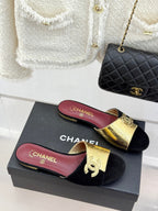 CC 26S Double C Patchwork Sandal Black Gold in Custom leather 706373