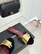 CC 26S Double C Patchwork Sandal Black Gold in Custom leather 706373