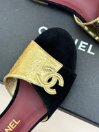 CC 26S Double C Patchwork Sandal Black Gold in Custom leather 706373