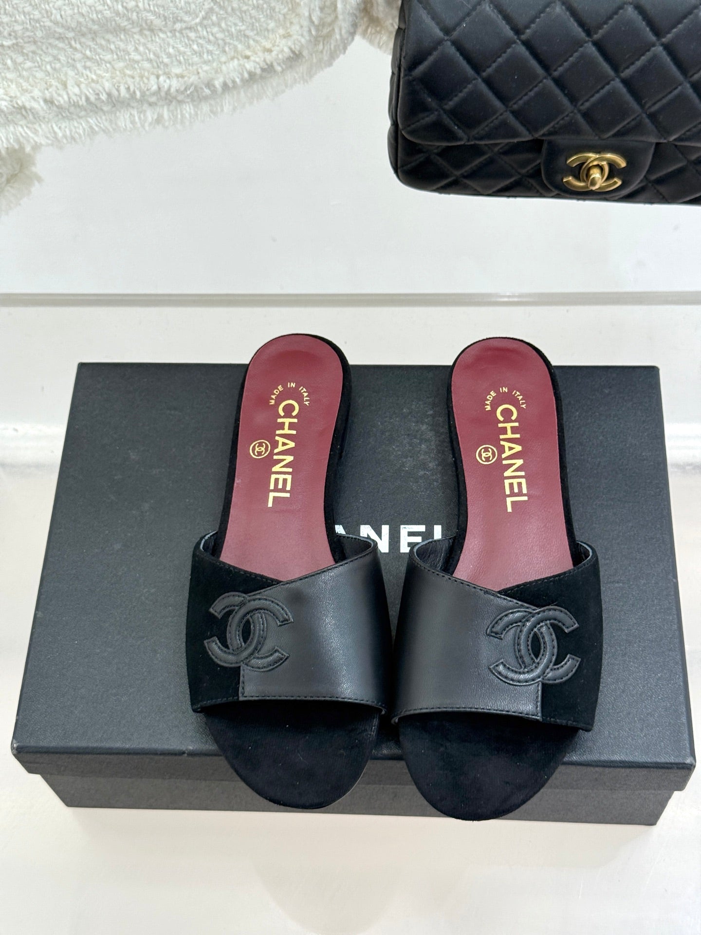 CC 26S Double C Patchwork Sandal Black Gray in Deerskin Cowhide 706372