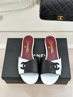 CC 26S Double C Patchwork Sandal White Black in Cowhide 706371