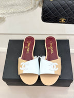 CC 26S Double C Patchwork Sandal Beige White in Cowhide 706370