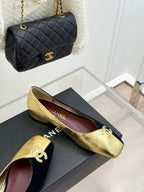CC 26S Double C Patchwork Ballet Flat Gold Black in Customized leather 706369