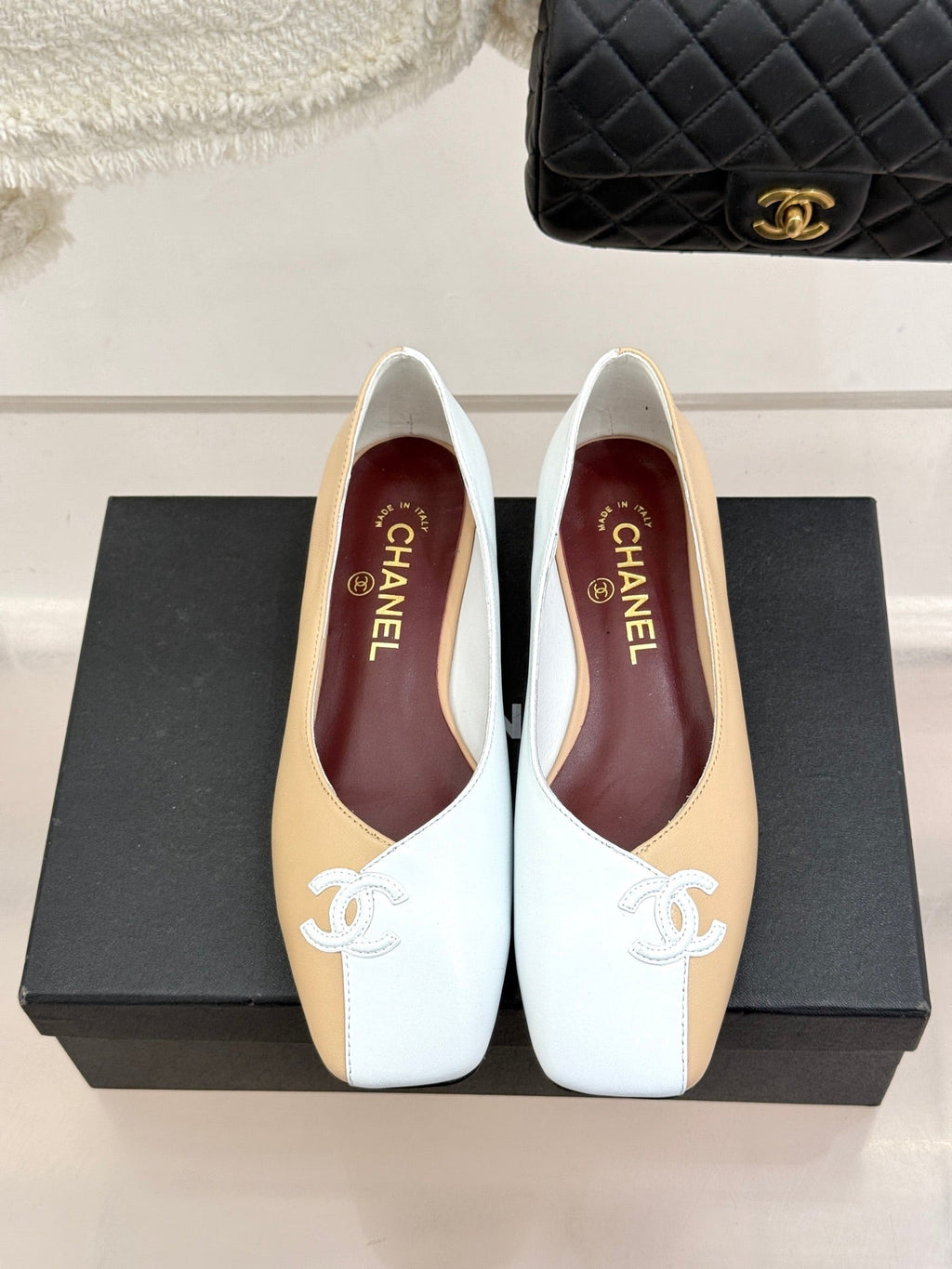 CC 26S Double C Patchwork Ballet Flat Beige White in Cowhide 706368