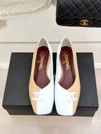 CC 26S Double C Patchwork Ballet Flat Beige White in Cowhide 706368