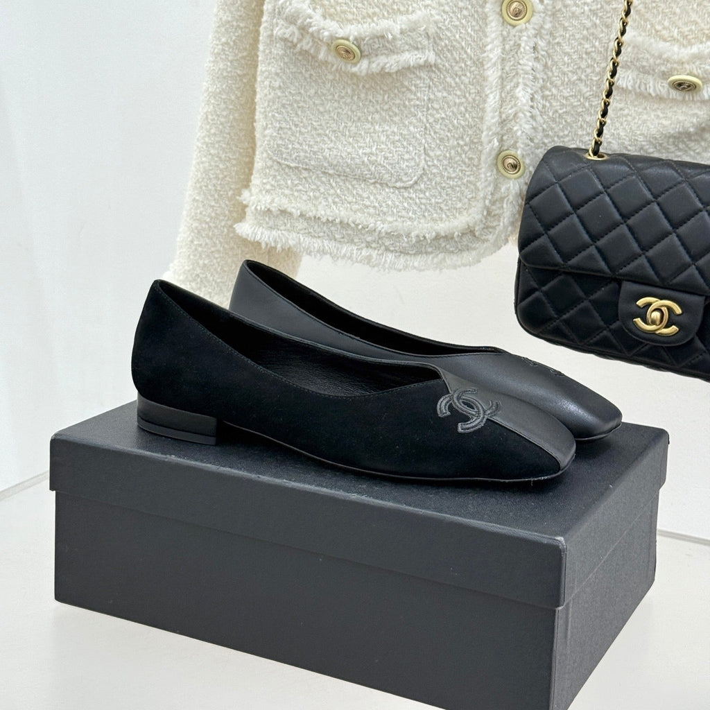 CC 26S Double C Patchwork Ballet Flat Black Gray in Deerskin Cowhide 706367