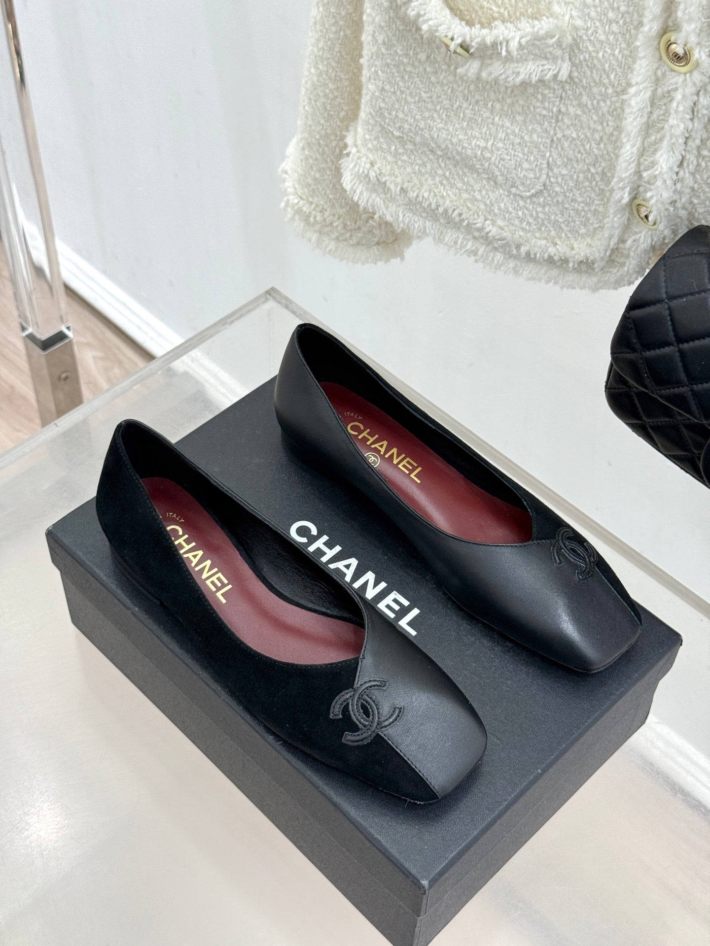 CC 26S Double C Patchwork Ballet Flat Black Gray in Deerskin Cowhide 706367