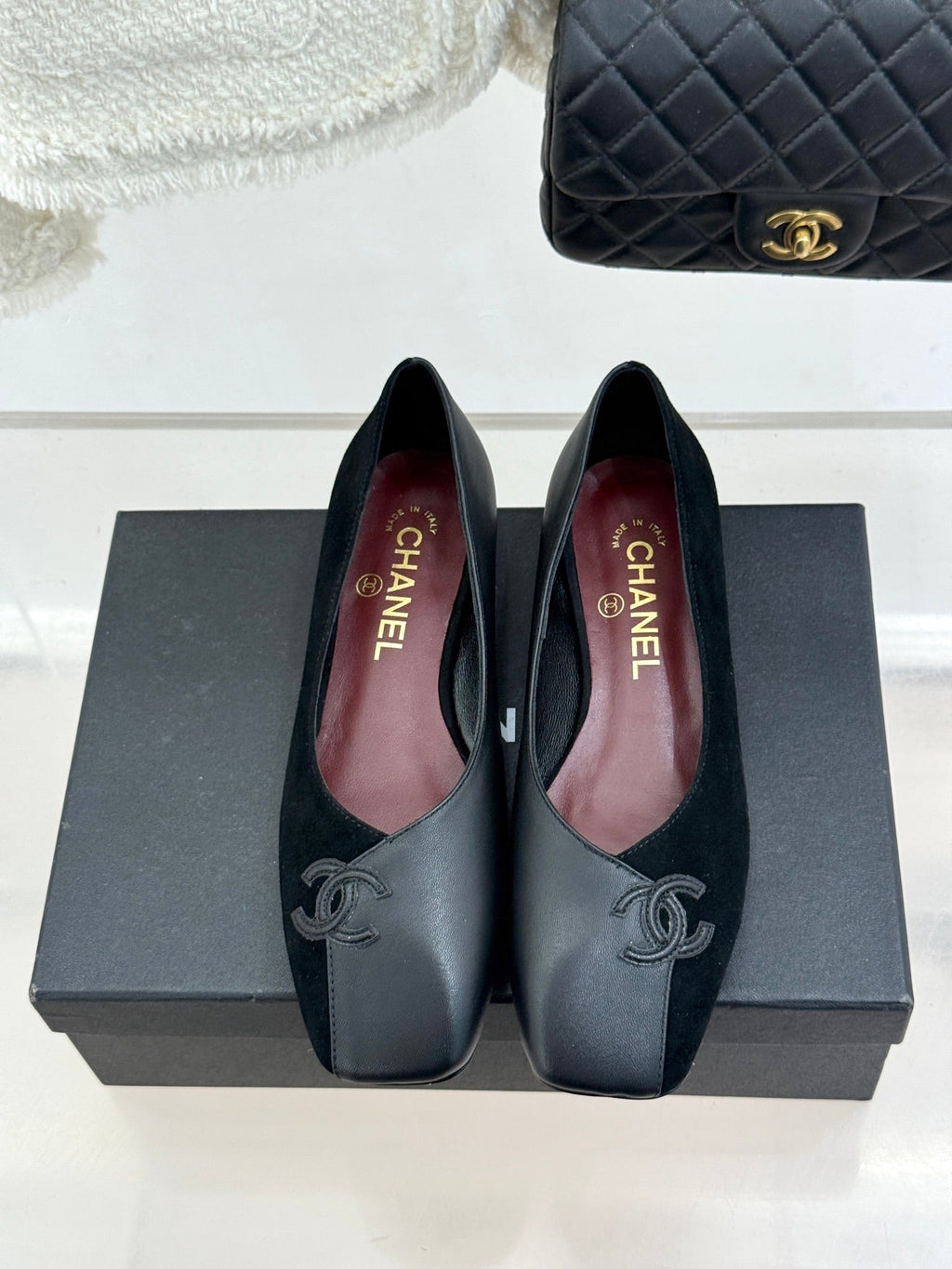CC 26S Double C Patchwork Ballet Flat Black Gray in Deerskin Cowhide 706367