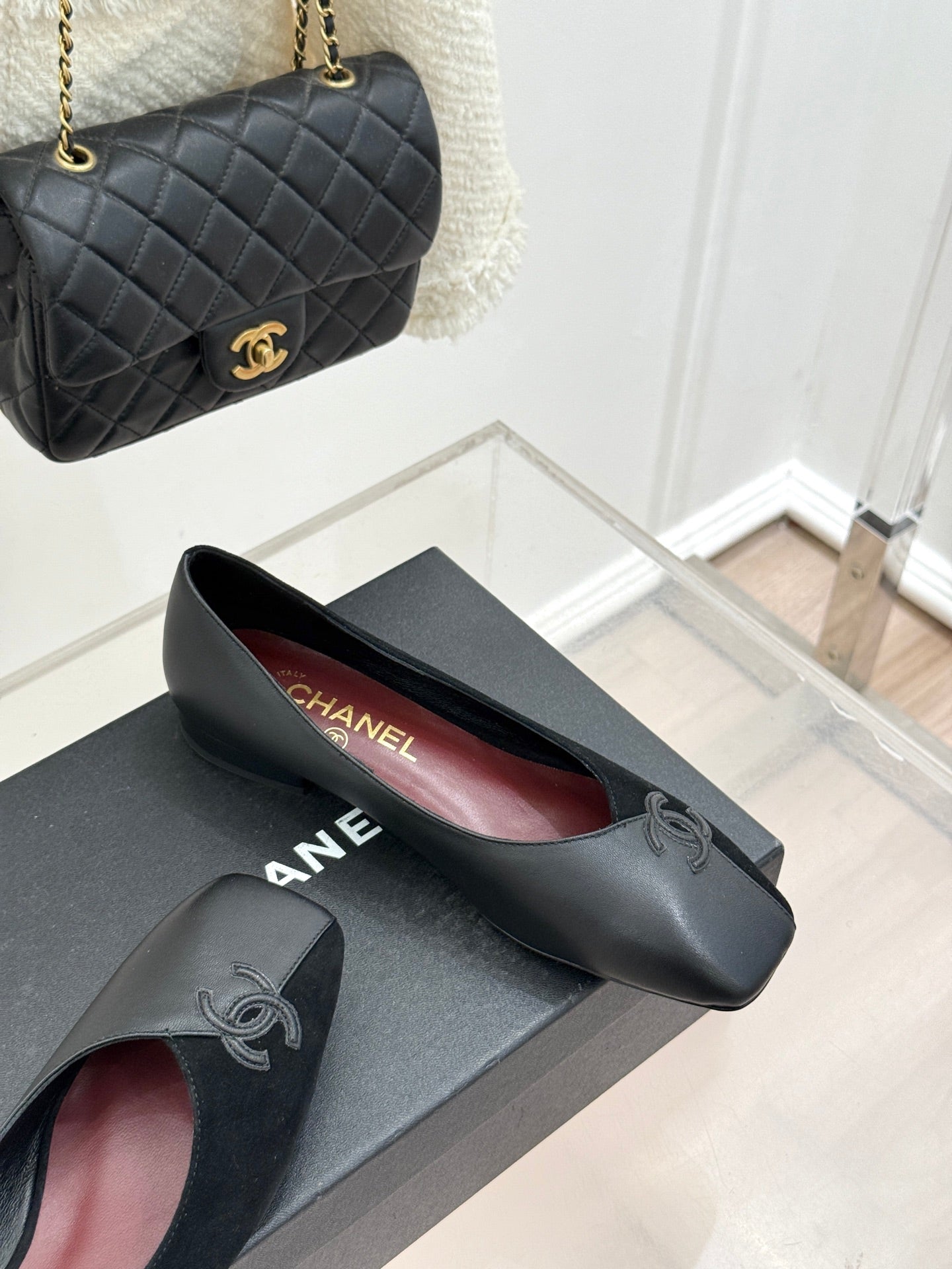 CC 26S Double C Patchwork Ballet Flat Black Gray in Deerskin Cowhide 706367