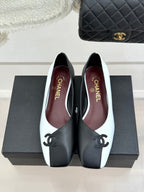 CC 26S Double C Patchwork Ballet Flat Black White in Cowhide 706366