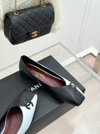 CC 26S Double C Patchwork Ballet Flat Black White in Cowhide 706366