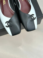 CC 26S Double C Patchwork Ballet Flat Black White in Cowhide 706366