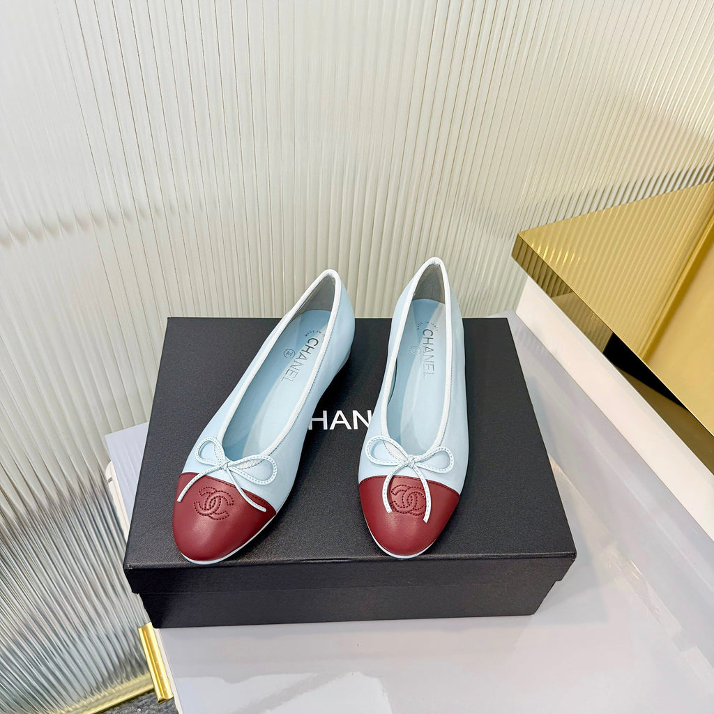 Chanel 2026 Ballet Flat Sky Blue Burgundy Lambskin 714033