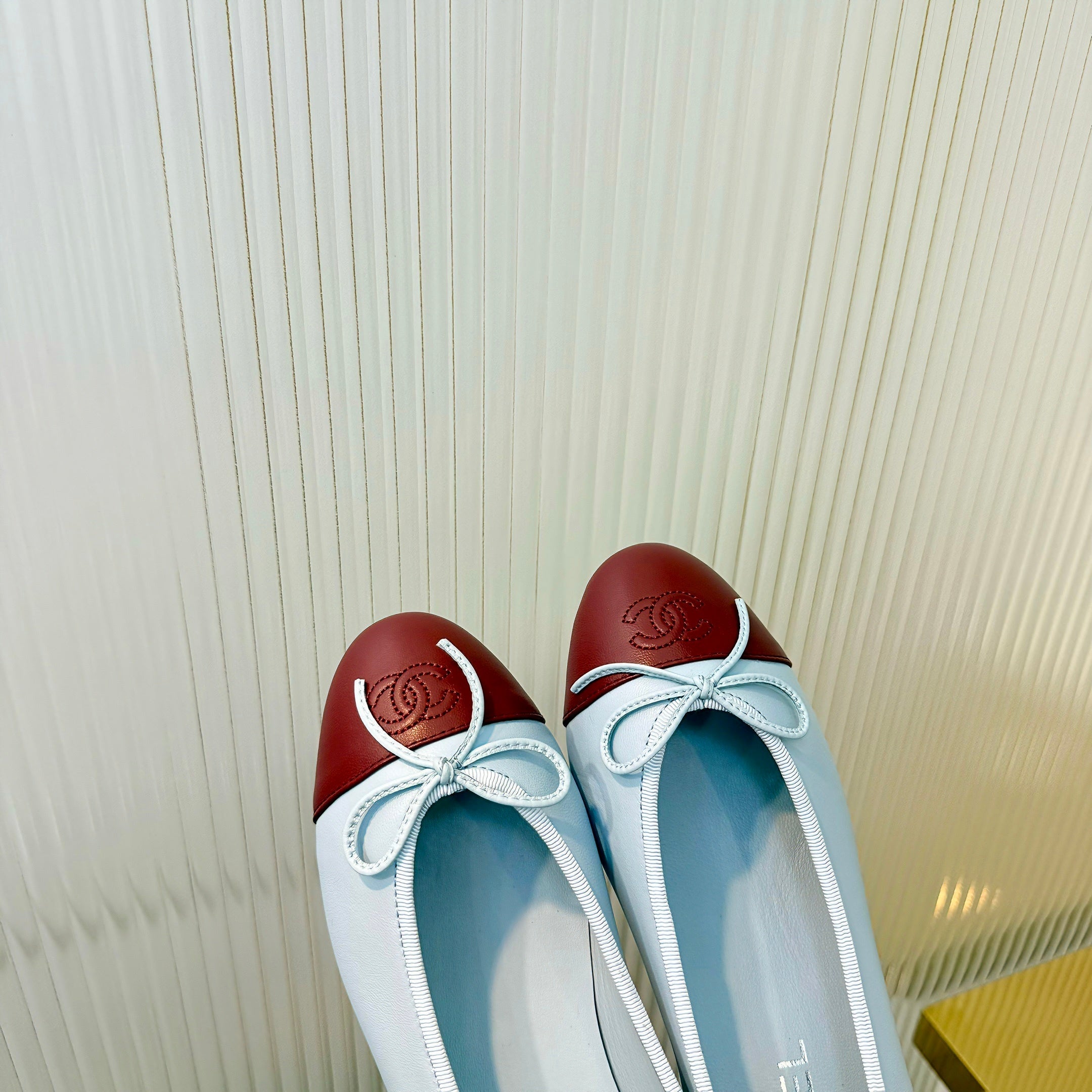 Chanel 2026 Ballet Flat Sky Blue Burgundy Lambskin 714033