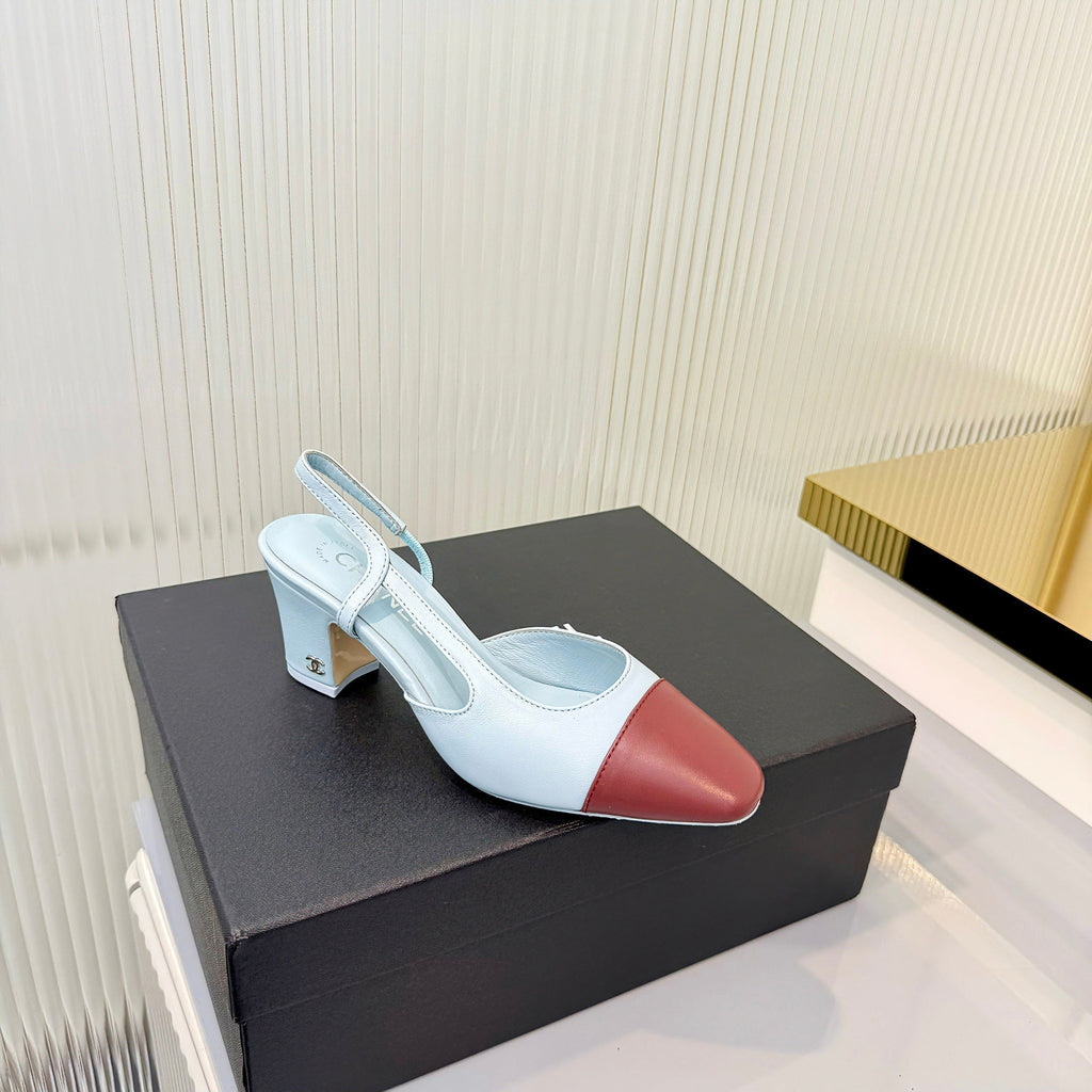 CC 26 Slingback High Heel 6.5cm Light Blue Burgundy Lambskin 714019