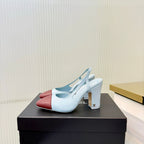 CC 26 Slingback High Heel 9cm Light Blue Burgundy Lambskin 714016