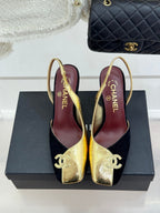 Chanel 26S Slingback 85mm Gold Black in Customized leather 706357