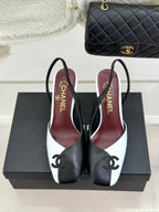 Chanel 26S Slingback 85mm Black White in Cowhide 706356