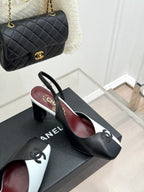 Chanel 26S Slingback 85mm Black White in Cowhide 706356