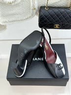 Chanel 26S Slingback 85mm Black White in Cowhide 706356