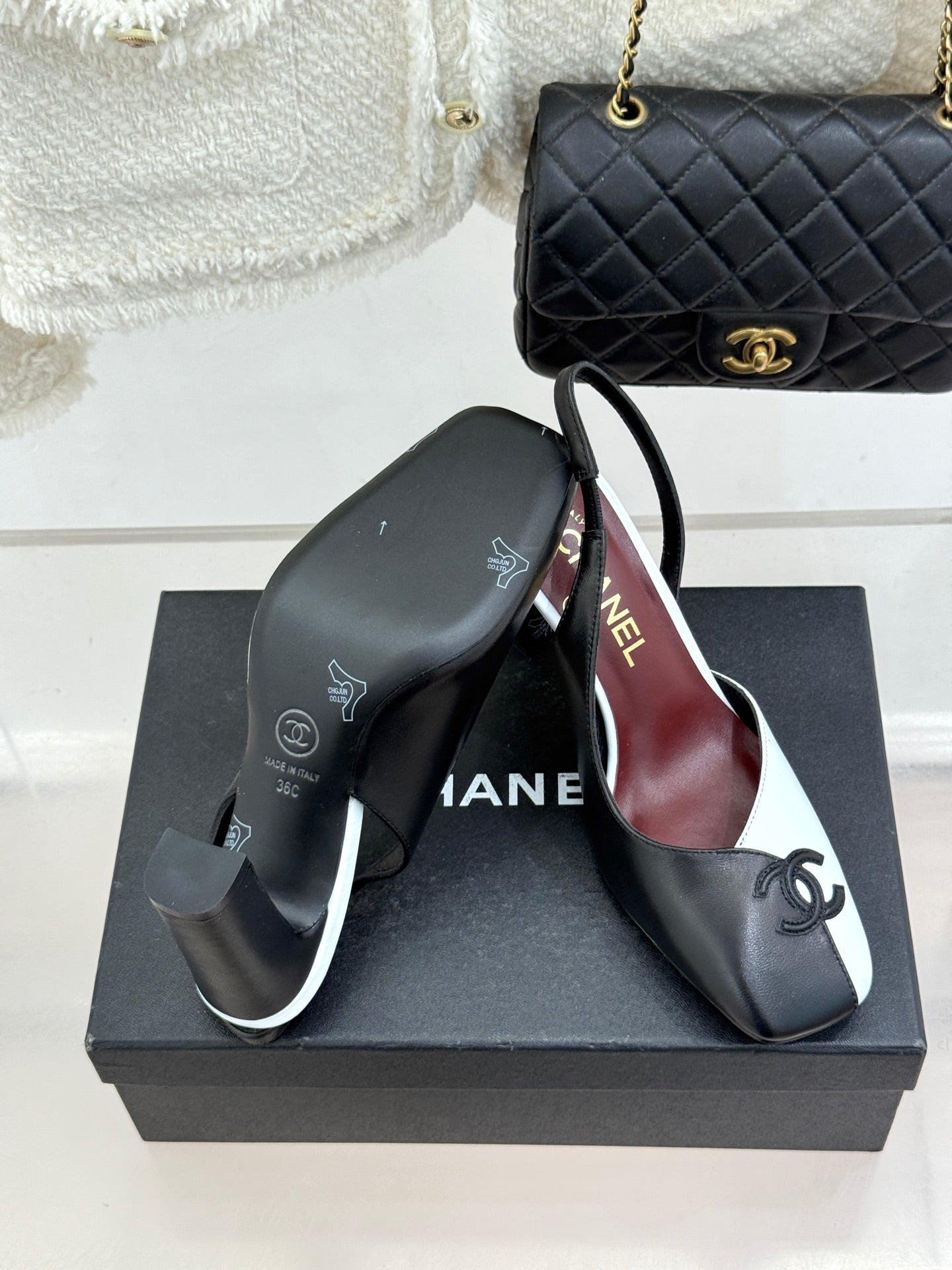 Chanel 26S Slingback 85mm Black White in Cowhide 706356