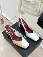 Chanel 26S Slingback 85mm Beige White in Cowhide 706355