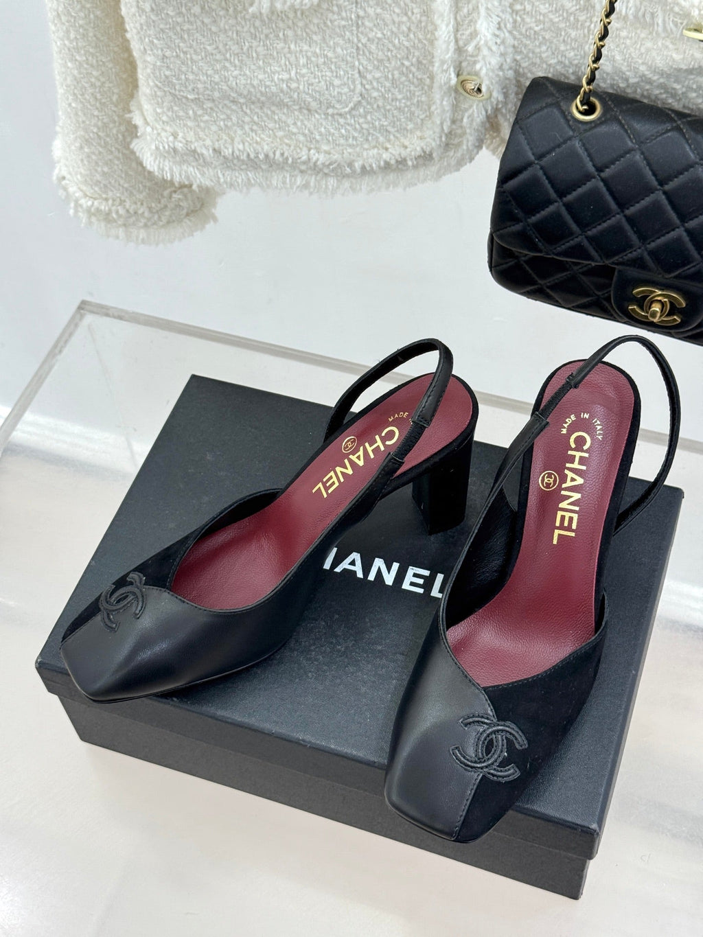 Chanel 26S Slingback 85mm Black Gray in Cowhide 706354