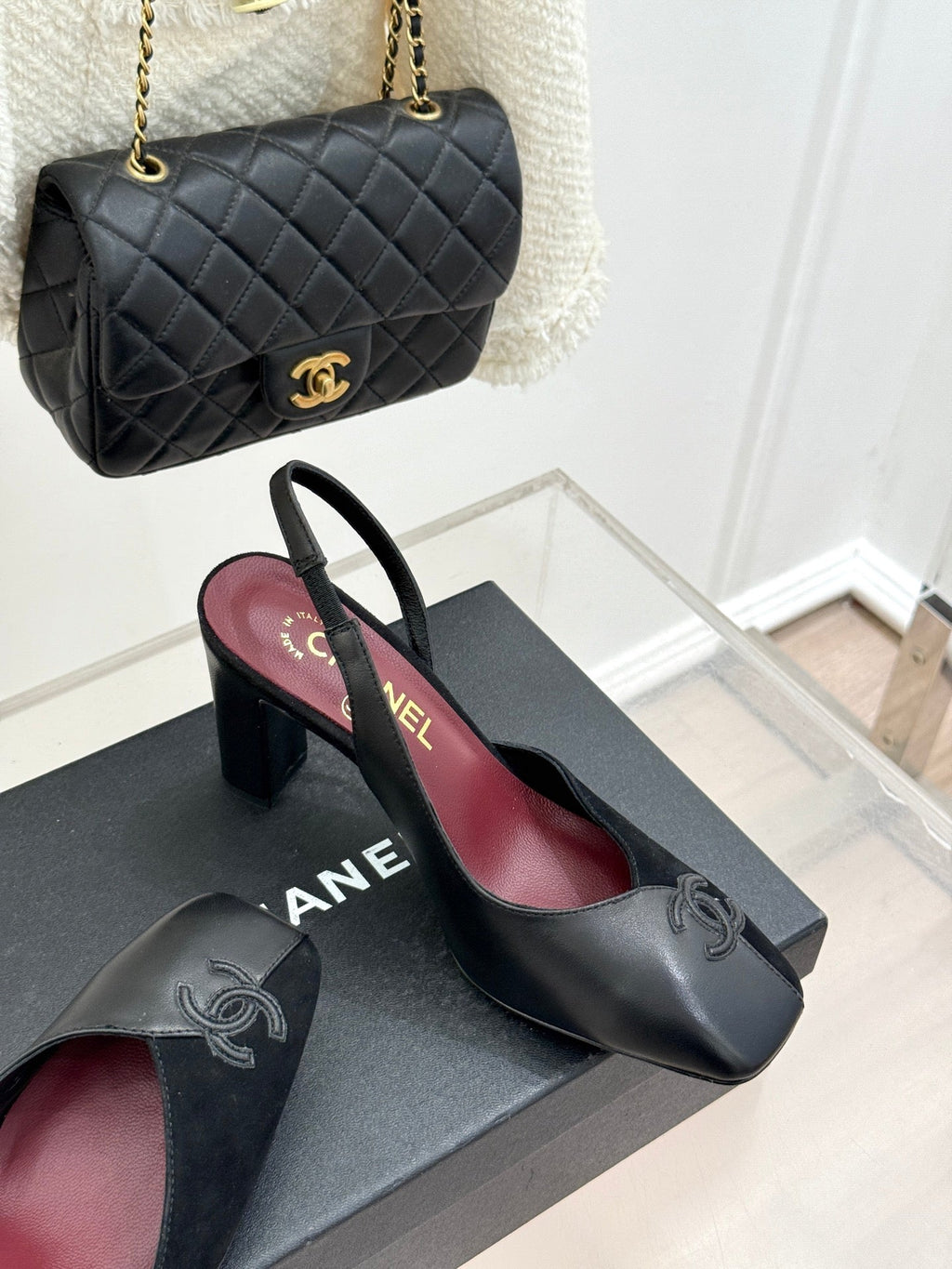 Chanel 26S Slingback 85mm Black Gray in Cowhide 706354
