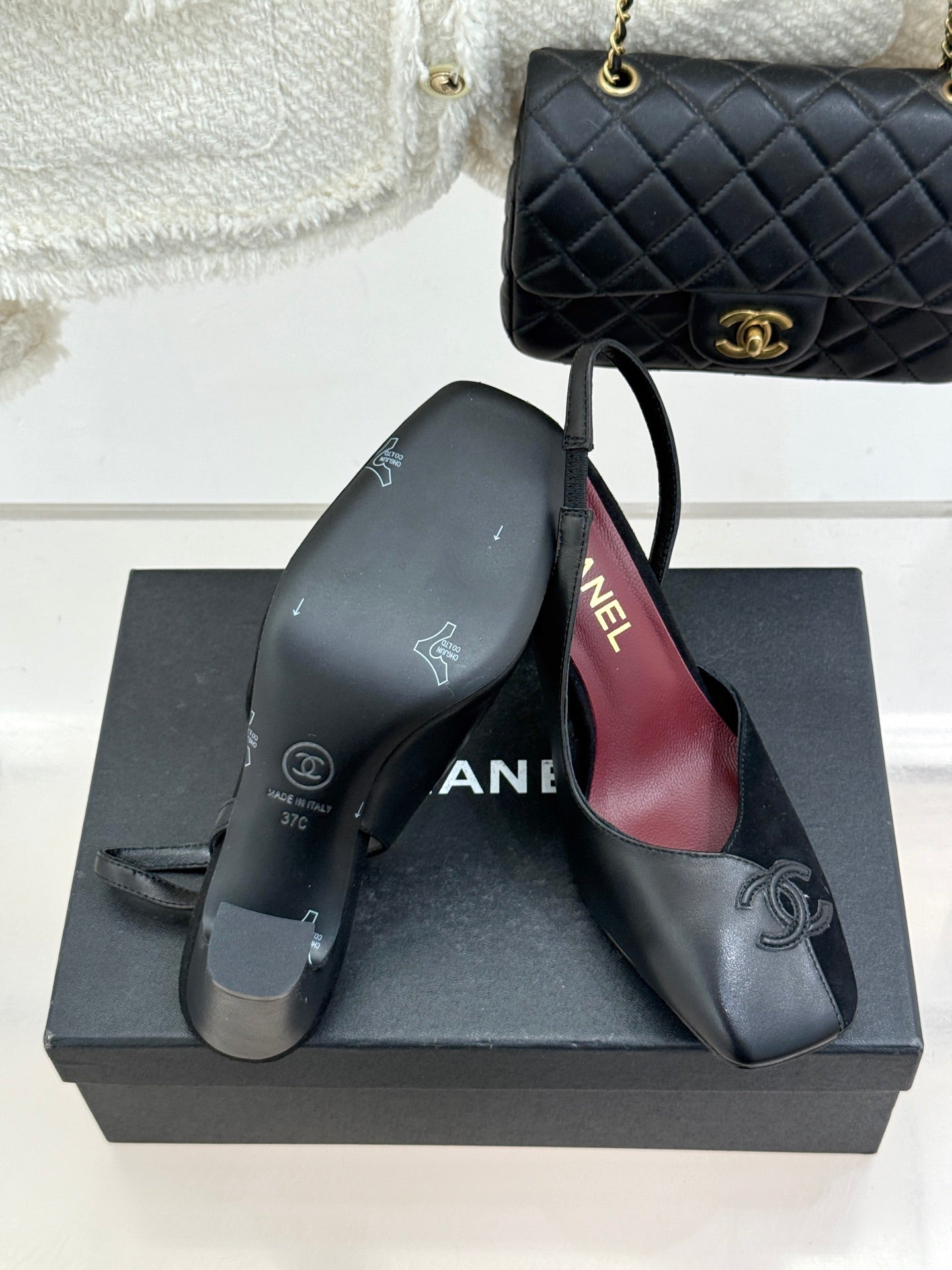 Chanel 26S Slingback 85mm Black Gray in Cowhide 706354