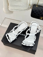 CC 26P Double C Strappy Square Toe High-Heeled 70 Sandals White in Cowhide 706347