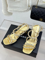 CC 26P Double C Strappy Square Toe High-Heeled 70 Sandals Gold in Cowhide 706345