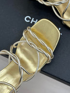 CC 26P Double C Strappy Square Toe High-Heeled 70 Sandals Gold in Cowhide 706345