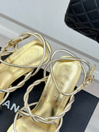 CC 26P Double C Strappy Square Toe High-Heeled 70 Sandals Gold in Cowhide 706345