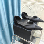 Chanel 26ss Retro Hollow-Out Pointed-Toe   Black in Calfskin 712474