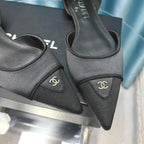 Chanel 26ss Retro Hollow-Out Pointed-Toe   Black in Calfskin 712474