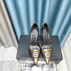 Chanel Pointed-Toe   High Heels 70mm Bronze Yellow in Calfskin 712469