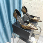 Chanel Pointed-Toe   High Heels 70mm Bronze Yellow in Calfskin 712469