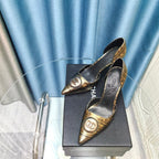 Chanel Pointed-Toe   High Heels 70mm Bronze Yellow in Calfskin 712469