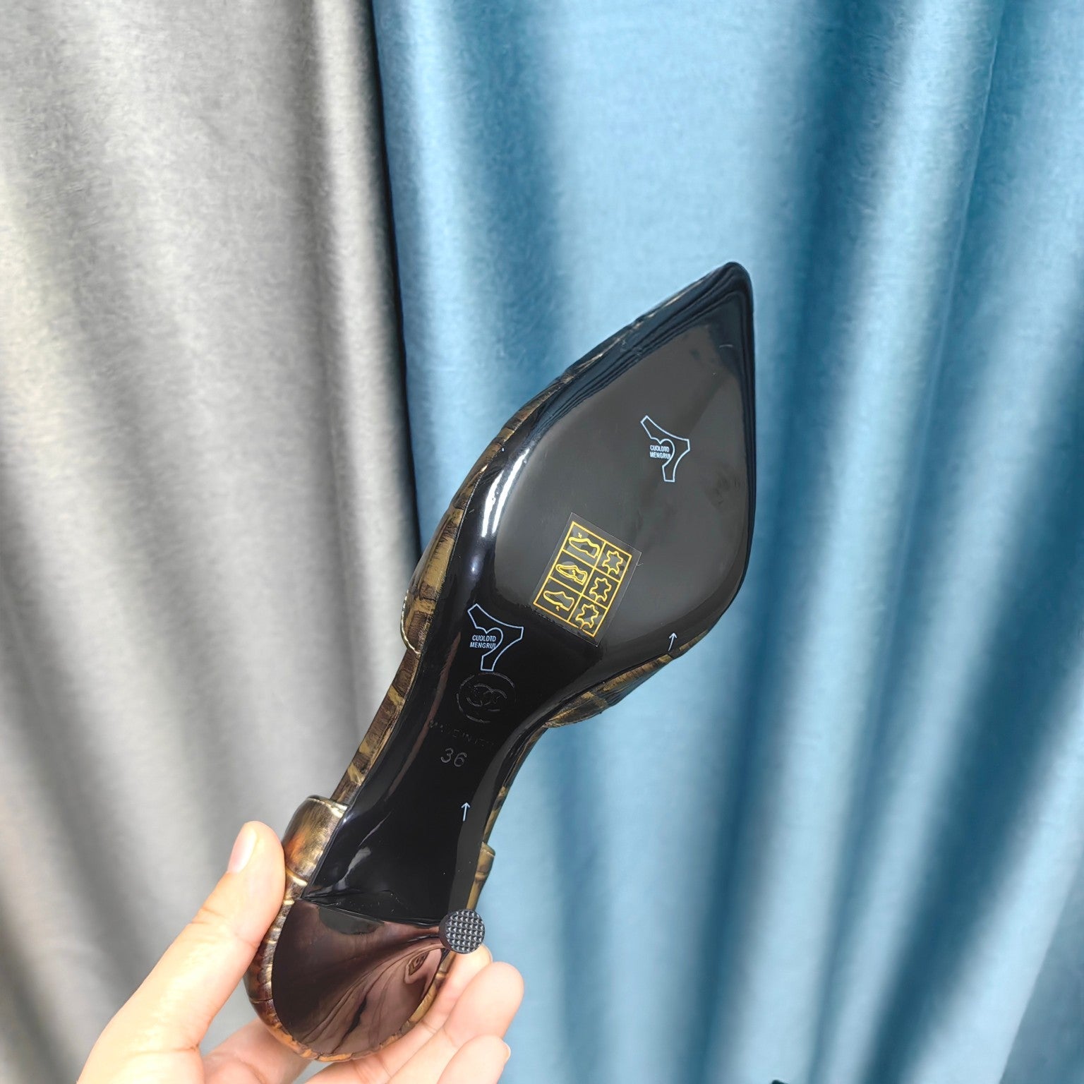 Chanel Pointed-Toe   High Heels 70mm Bronze Yellow in Calfskin 712469
