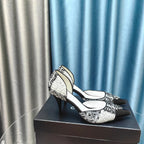 Chanel Pointed Toe   High Heels 70mm Black White in Coarse wool fabric 712466