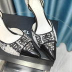 Chanel Pointed Toe   High Heels 70mm Black White in Coarse wool fabric 712466
