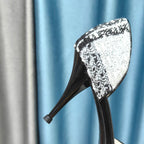 Chanel Pointed Toe   High Heels 70mm Black White in Coarse wool fabric 712466
