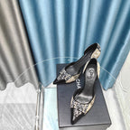 Chanel Pointed Toe   High Heels 70mm Beige Black in Coarse wool fabric 712465