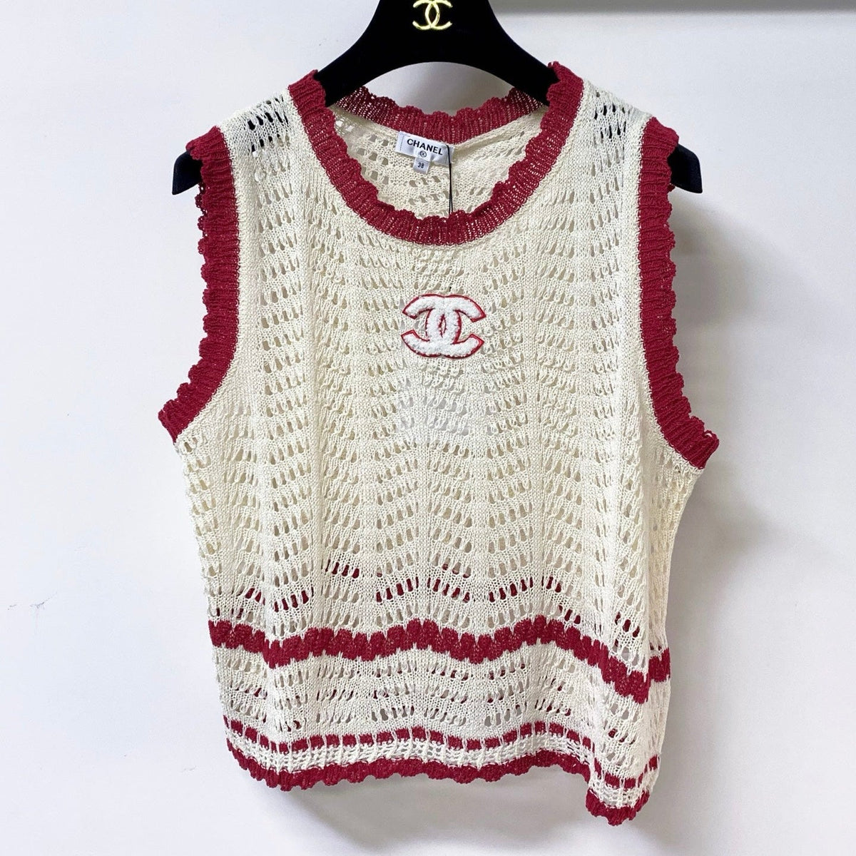 Chanel Vest Beige Red in Nitrile Cotton 278196